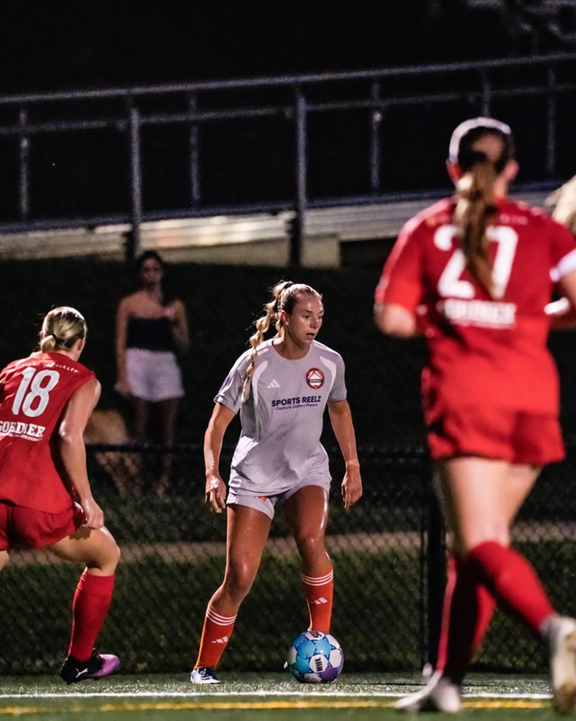 Lauren controlling the ball during a Charlotte Lady Eagles match